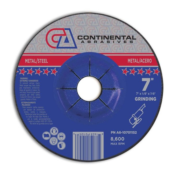 Continental Abrasives 7" x 1/8" x 7/8" Signature T27 Depressed Center Cutting and Grinding and Notching Wheel A6-10701152